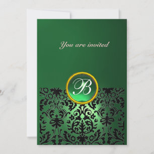 DAMASK ÄDELSTEN MONOGRAM jade grön Inbjudningar