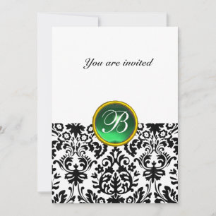 DAMASK ÄDELSTEN MONOGRAM jade grön Inbjudningar