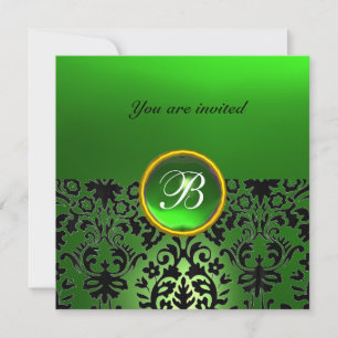 DAMASK ÄDELSTEN MONOGRAM jade grön Inbjudningar