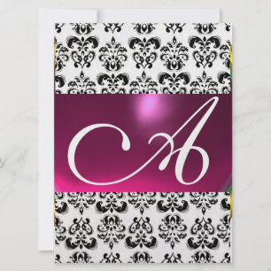 DAMASK ÄDELSTEN MONOGRAM lila rosa is vit Inbjudningar