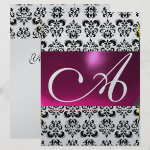 DAMASK ÄDELSTEN MONOGRAM lila rosa svart vit silve Inbjudningar