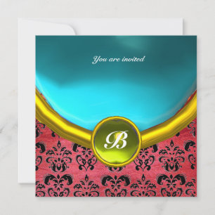 DAMASK ÄDELSTEN MONOGRAM lila siden blå Inbjudningar