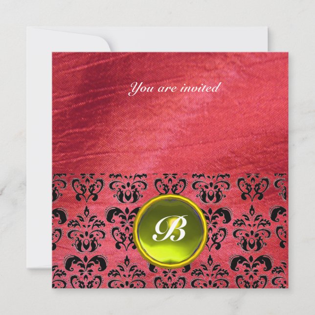 DAMASK ÄDELSTEN MONOGRAM lila siden Inbjudningar (Framsida)