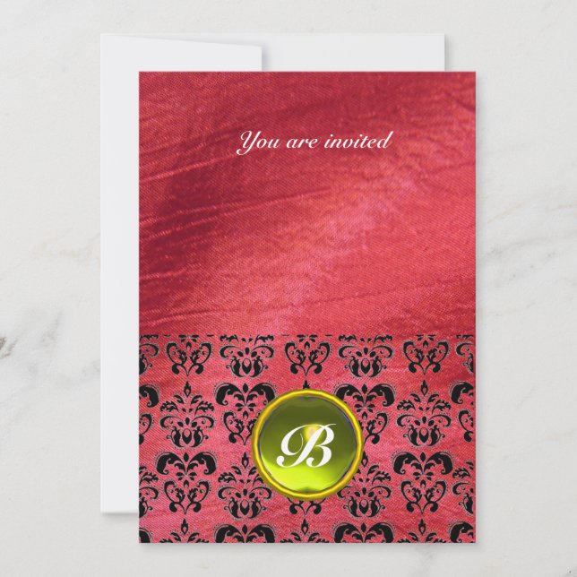 DAMASK ÄDELSTEN MONOGRAM lila siden Inbjudningar (Framsida)