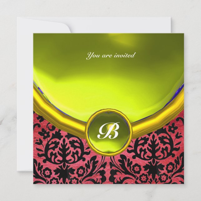 DAMASK ÄDELSTEN MONOGRAM lila silke gul Inbjudningar (Framsida)