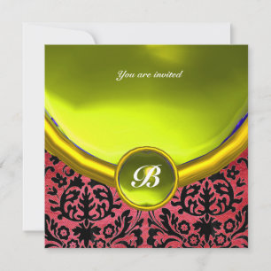 DAMASK ÄDELSTEN MONOGRAM lila silke gul Inbjudningar
