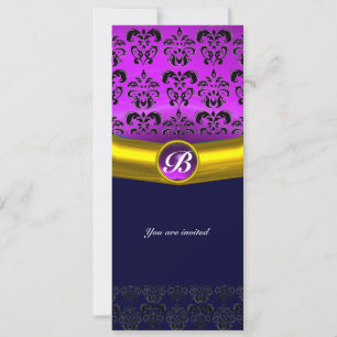 DAMASK ÄDELSTEN MONOGRAM lila violett Inbjudningar