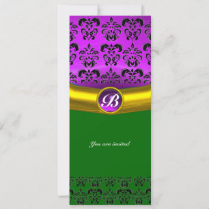 DAMASK ÄDELSTEN MONOGRAM lila violett Inbjudningar