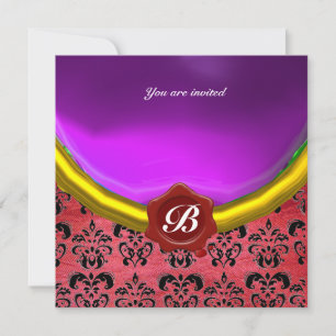 DAMASK ÄDELSTEN MONOGRAM lila violett siden Inbjudningar