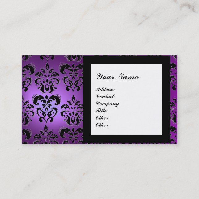 DAMASK ÄDELSTEN MONOGRAM lila Visitkort (Framsida)