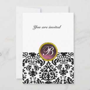 DAMASK ÄDELSTEN MONOGRAM lila vit rsvp Inbjudningar