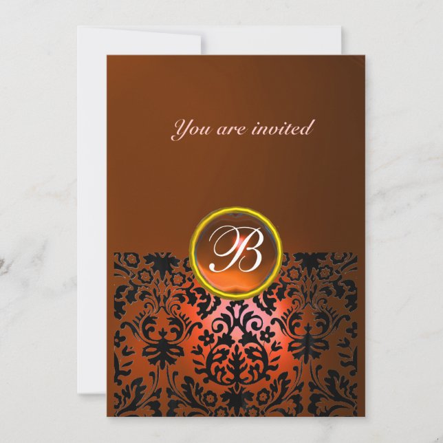 DAMASK ÄDELSTEN MONOGRAM orange agat, gul Inbjudningar (Framsida)