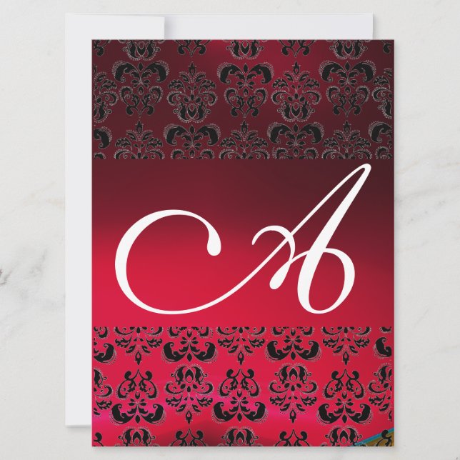 DAMASK ÄDELSTEN MONOGRAM röd burgunder vit Inbjudningar (Framsida)