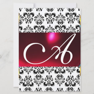 DAMASK ÄDELSTEN MONOGRAM röd burgunder vit Inbjudningar