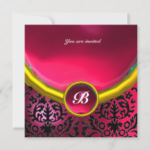 DAMASK ÄDELSTEN MONOGRAM rosa fuchsia rubin Inbjudningar