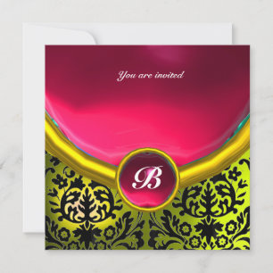 DAMASK ÄDELSTEN MONOGRAM rosa gul Inbjudningar
