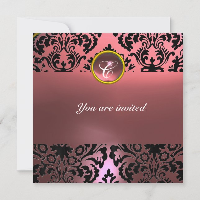 DAMASK ÄDELSTEN MONOGRAM rosa Inbjudningar (Framsida)