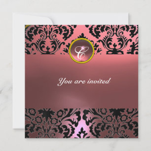 DAMASK ÄDELSTEN MONOGRAM rosa Inbjudningar