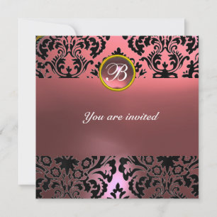 DAMASK ÄDELSTEN MONOGRAM rosa Inbjudningar