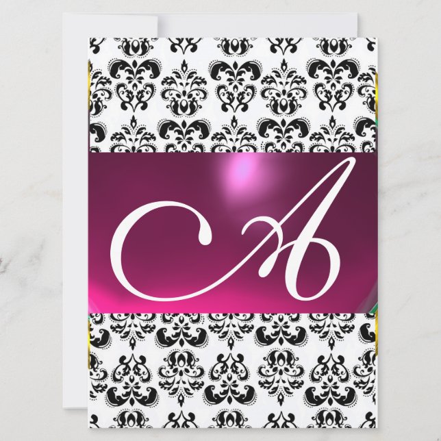 DAMASK ÄDELSTEN MONOGRAM rosa vit Inbjudningar (Framsida)