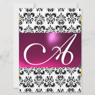 DAMASK ÄDELSTEN MONOGRAM rosa vit Inbjudningar