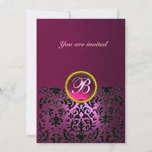 DAMASK ÄDELSTEN MONOGRAM rubin rosa fuchsia ljus Inbjudningar