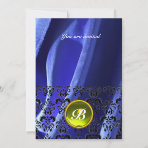 DAMASK ÄDELSTEN MONOGRAM siden blå Inbjudningar