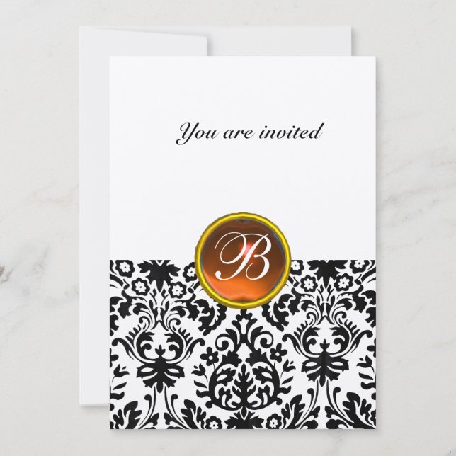 DAMASK ÄDELSTEN MONOGRAM topas orange guld Inbjudningar (Framsida)
