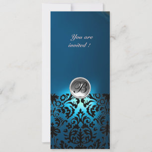 DAMASK ÄDELSTEN MONOGRAM vit blå,teal Inbjudningar