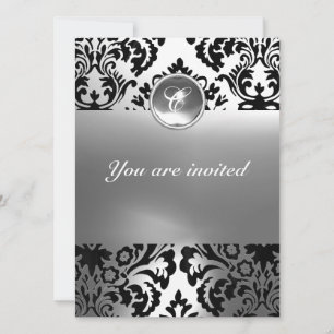 DAMASK ÄDELSTEN MONOGRAM vit Inbjudningar
