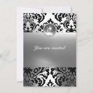 DAMASK ÄDELSTEN MONOGRAM vit Inbjudningar