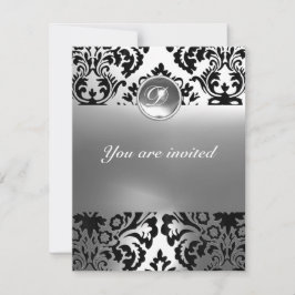 DAMASK ÄDELSTEN MONOGRAM vit Inbjudningar