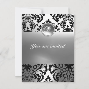 DAMASK ÄDELSTEN MONOGRAM vit Inbjudningar