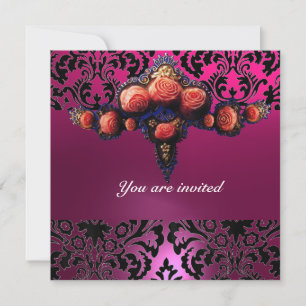 DAMASK ÄDELSTEN OCH ROSEN MONOGRAM INBJUDNINGAR