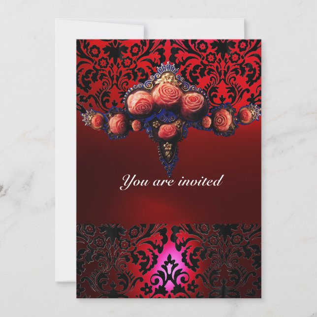 DAMASK-ÄDELSTEN OCH ROSOR MONOGRAM INBJUDNINGAR (Framsida)