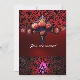 DAMASK-ÄDELSTEN OCH ROSOR MONOGRAM INBJUDNINGAR