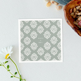 Damask Ambience Blek Olive Classic Bröllop Napkins Pappersservett