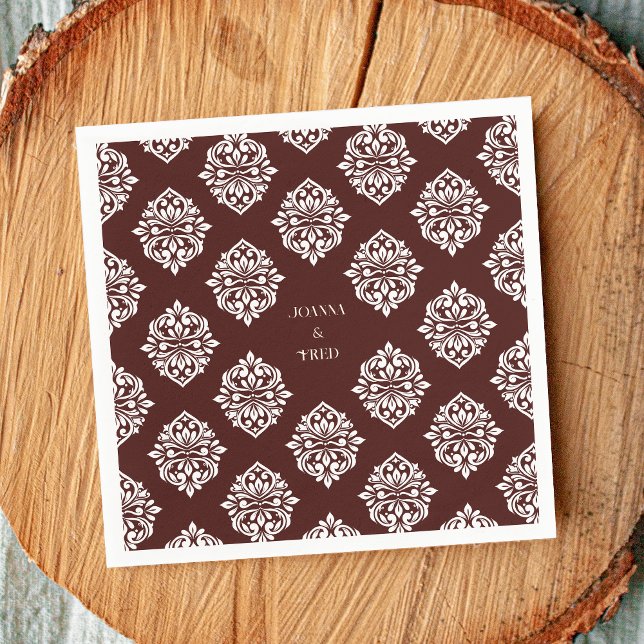 Damask Ambience Mahogany Red Classic Bröllop Pappersservett (Skapare uppladdad)