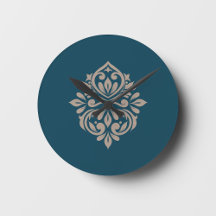 Damask Ambience Midnight Grönt & Beige Wall Clock