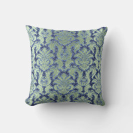 Damask Aqua Blue Navy Mint Grönt Cottage Velvet Kudde