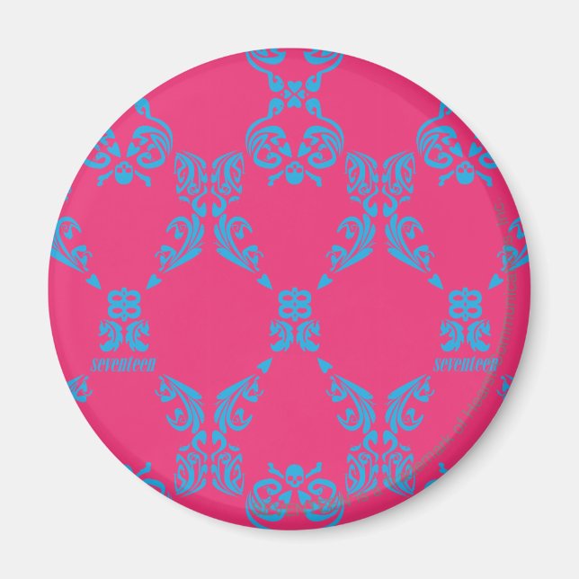 Damask Aqua-Magenta Magnet (Framsidan)