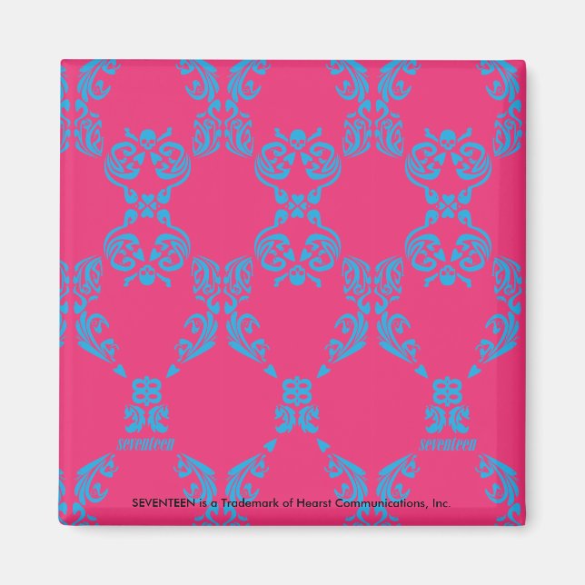 Damask Aqua-Magenta Magnet (Framsidan)