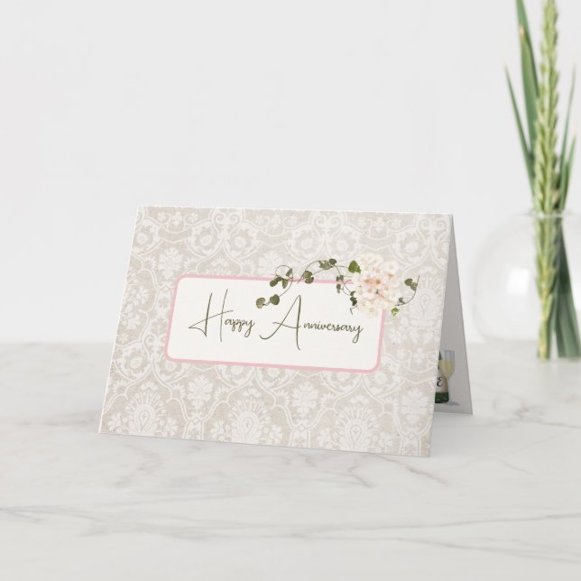 Damask-årsdag Hydrangea Bouquet Kort (Framsida)