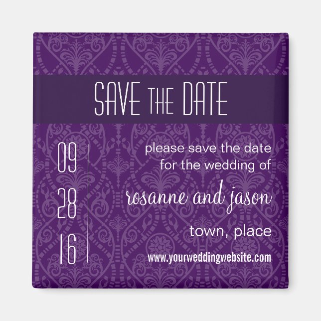 Damask Art Deco Spara datum magneter (Framsidan)