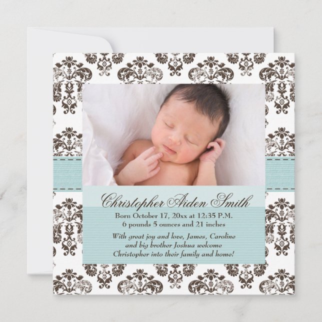 Damask Baby annons Blue och Brown Meddelande (Framsida)