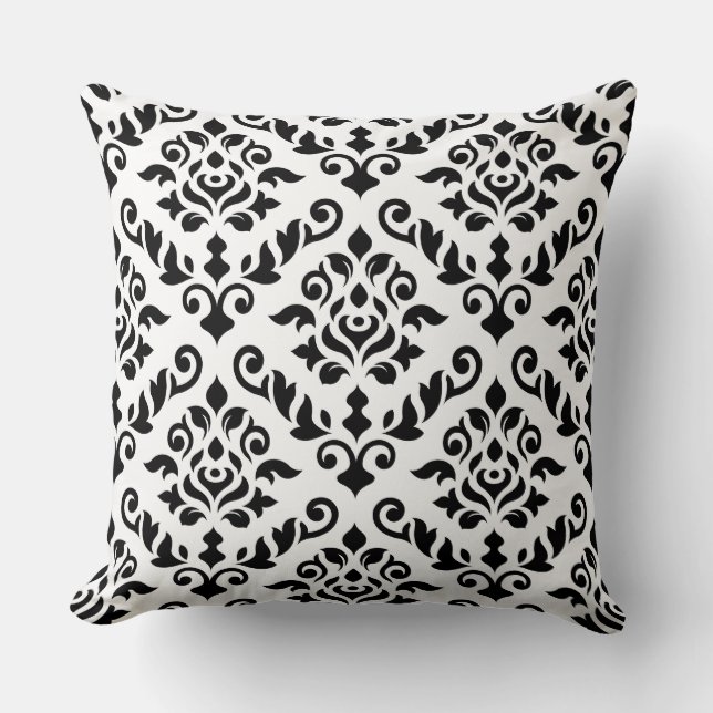 Damask Baroque Mönster Black on White Kudde (Framsida)