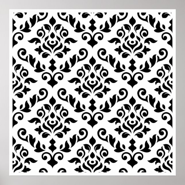 Damask Baroque Mönster Black on White Poster (Framsidan)