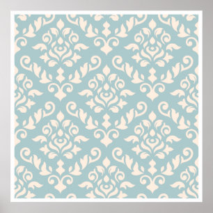 Damask Baroque Mönster Cream på Blue Poster