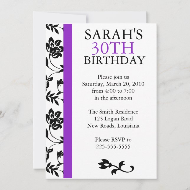 Damask Birthday Inbjudningar (Framsida)