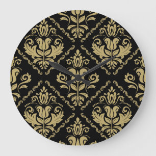 Damask Black Guld: Klassiskt ornament. Stor Klocka